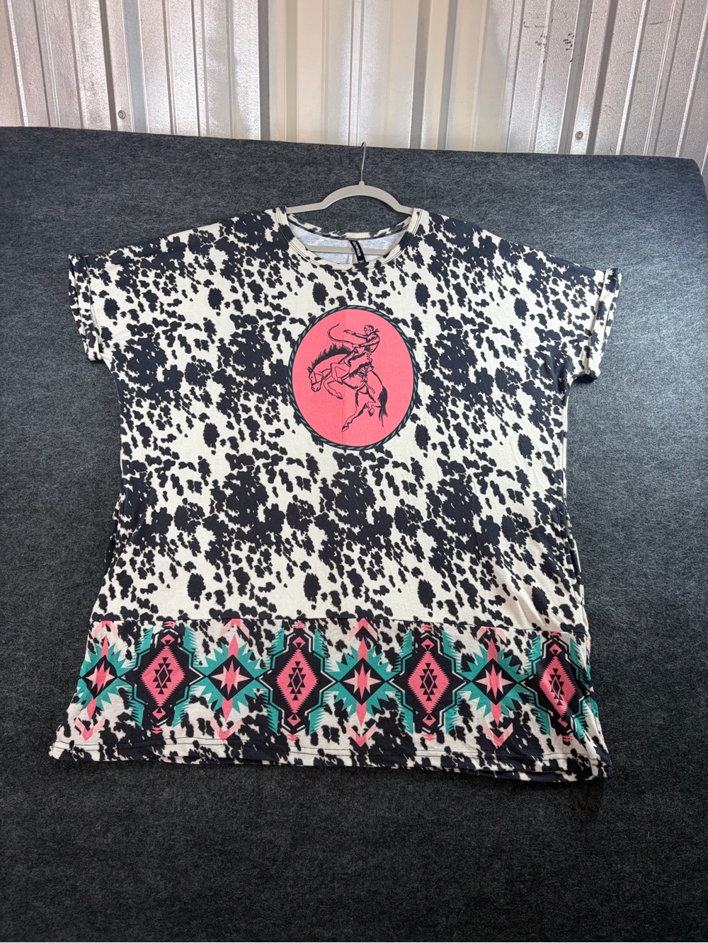 Crazy Train “Yanky Ride” T-Shirt Dress SS Western Stretchy Size Large pockets